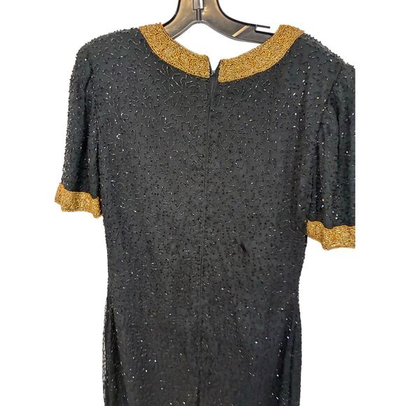 Laurence kazar Evening Dress 100% Silk Black Beading Knee Length S Vintage - Picture 5 of 5